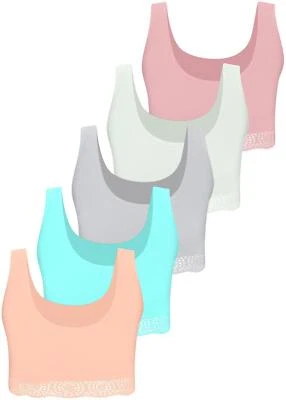 LOREZA 5 Mädchen Bustier Baumwolle mit Spitze Sport BH Unterwäsche Kinder Top