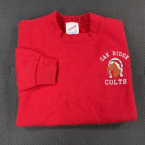 Vintage 90s Jerzees Sweatshirt Youth Boys Large Red Oak Ridge Colts Made in USA - Picture 1 of 12