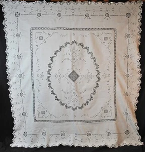 Victorian Lace Tablecloth With Torchon Cluny Bobbin Lace, 92" x 85" - Picture 1 of 13