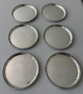 Rarität Set 6 Untersetzer / Gläserteller 925er Silber 9,6cm Durchmesser - Bild 1 von 14