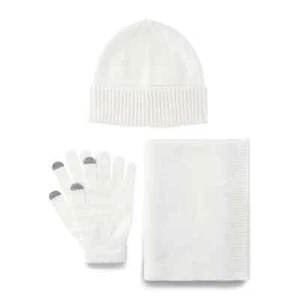 Time and Tru Women’s Beanie Hat Gloves and Scarf Set 3-Piece, One Size White - Picture 1 of 4