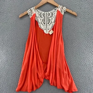Daytrip Top Womens Extra Small Coral Flyaway Vest Crochet Yoke Bead Stretch NWT - Picture 1 of 10