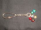 Turquoise red & clear Asian glass carabiner keyring bag phone car purse charm