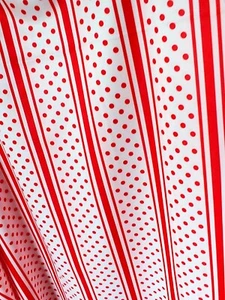 Vintage Polyester Red White Striped Polka Dot Fabric 3.5 Yds X 63in Wide - Picture 1 of 5