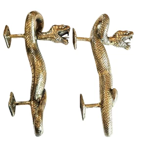 2 SNAKE hollow real brass door PULLS old style POLISHED pair handle 35cm Grab - Picture 1 of 20