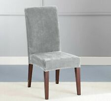 Sure Fit Stretch faux mink Plush soft light gray dining Chair slipcover washable