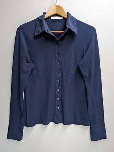 Anne Fontaine Nuage Shirt UK 12 Navy Blue Long Sleeve Button Jersey Stretch UK14 - Picture 1 of 9
