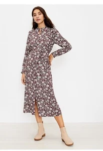 NWT Loft Floral Ruffle Shirtdress Button Down Tie Belt Size Large - Picture 1 of 17