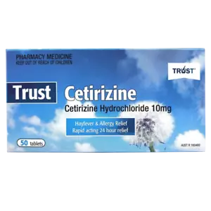 TRUST Cetirizine Antihistamine 50 Tablets Hayfever & Allergy Rapid Acting Relief - Picture 1 of 1