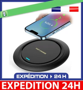 CHARGEUR SANS FIL RAPIDE 15W INDUCTION POUR IPHONE SAMSUNG HUAWEI XIAOMI - Photo 1/4