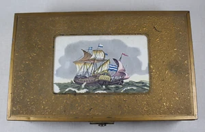 Vintage Metall Holz Zigarre Schrift Schmuck Schmuckkästchen Segelschiff Boot Maritim - Bild 1 von 13
