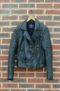 All Saints WALKER Leather Jacket Ladies Biker Black UK12 US8 EU40 2 - Picture 1 of 12