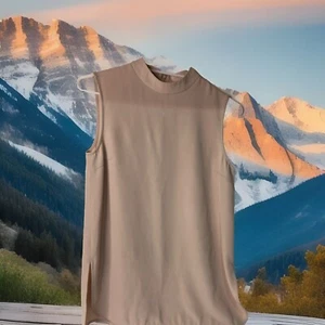 Uniqlo Long Tunic Shirt Sleeveless Beige High Collar Size S - Free Postage - Picture 1 of 8