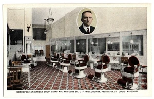 St. Louis, MO Missouri 1910 Postcard, Barber Shop Interior - Picture 1 of 2