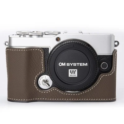 Genuine Leather Camera Half Case Bag Protection Covers Suitable For Olympus E-P7 - Image 1 of 4