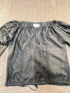 Blusa Adini Mujer Mediana Negra 100% Seda Bordada Boho Campesina Top - Imagen 1 de 16