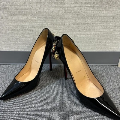 Zapatos de salón Christian Louboutin bordados cinta negra charol 37 UE Japón excelentes Foto 1 de 4