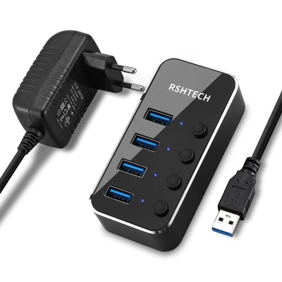 Hub USB 3.0 Alimentato, 4 Porte Hub USB 3.0 Con Alimentazione 10W(5V/2A) - Immagine 1 di 4