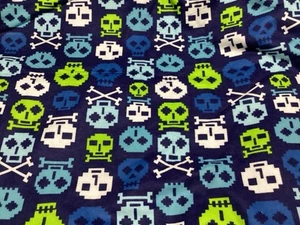 Sugar Skulls & Bones-Gamer Blue Print 100% Cotton Flannel Fabric By The Yard - Picture 1 of 7
