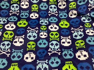 Sugar Skulls & Bones-Gamer Blue Print 100% Cotton Flannel Fabric By The Yard - Image 1 of 4