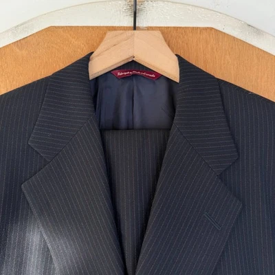 Samuelsohn Suit Mens 42R Navy Pinstripe 3 Button Super 100s Wool Canvas 34x30 - Image 1 of 4