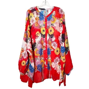 Blusa Johnny Was Mishka Floral Botones Cuadrada Fluida Rayón Boho Talla Grande 2XL - Imagen 1 de 10