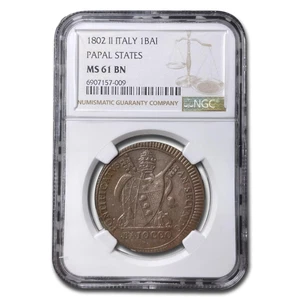 1802 Italy Papal States Baiocco MS-61 NGC (Brown) - Picture 1 of 3
