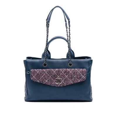 Authenticated Chanel Large Caviar and Tweed Coco Break Shopping Tote Blue - Image 1 of 4