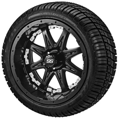 4) Neumático radial 215/35R12 Deli en ruedas Revenge de 12" negro mate con insertos blancos Foto 1 de 4