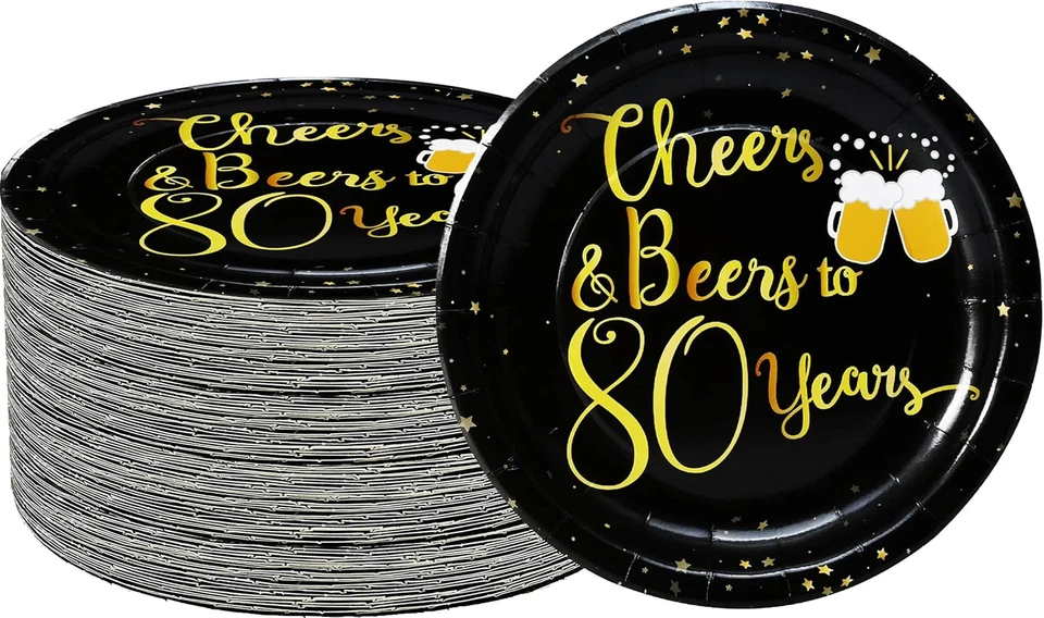 50Pcs 80Th Birthday Plates 80Th Birthday Party Supplies 7"80Th Dessert Plate Che - Imagem 1 de 4