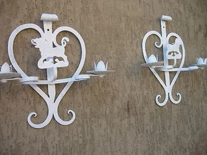 COPPIA APPLIQUES FERRO LACCATI BIANCHI - FATTI CON FRAMMENTI CARRI SICILIANI - Foto 1 di 10