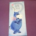 #C592- Vintage Birthday Greeting Card Blue Hippopotamus With Honeycomb Tutu