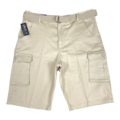 Galaxy by Harvic - Pantalones Cortos Carga Para Hombre Frente Plano con Cinturón - Caqui - Talla 36 Foto 1 de 4