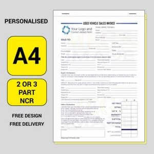 USED VEHICLE SALES INVOICE, PERSOALISED PRINTED NCR, A4 SIZE, FREE DELIVERY - Picture 1 of 2