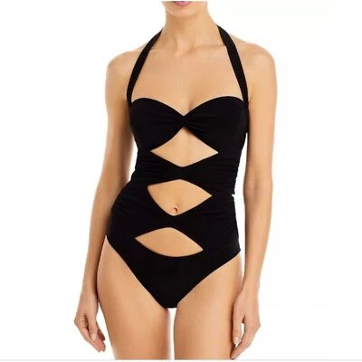 Kamali High Leg Peekaboo Mio Cutout One Piece Swimsuit Black Size Large - Image 1 of 4