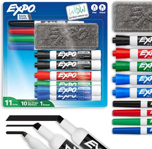 Dry Erase Markers Kit, Fine and Chisel Tip Markers, Assorted Colors, Eraser, 11 - Picture 1 of 12