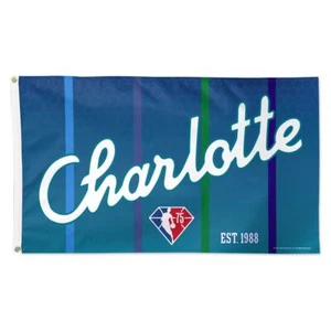 CHARLOTTE HORNETS NBA 75TH ANNIVERSARY 3'X5' DELUXE FLAG NEW WINCRAFT 👀 - Picture 1 of 1