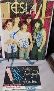 Tesla Band All 5 Original Members signed Autograph Magazine Page RARE #3 - Picture 1 of 1