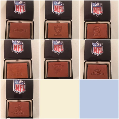 NFL Team Embossed Brown Leather Tri Fold Wallet Pick Your Team Cover