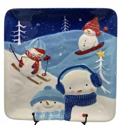 St Nicholas Square Rare Let it Snow Dinner Plate 11” Snowman Winter Holidays - Image 1 of 4