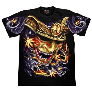 T-Shirt Samurai Warrior Kabuki Japanese Sword Graphic Black Shirt Mens Glow Dark - Picture 1 of 10