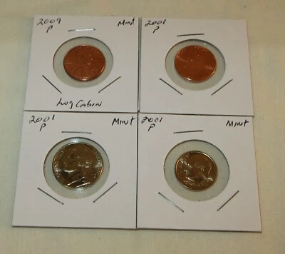 4-Uncirculated mint coin 6P9-12, 2001p Penny, Nickel, Dime, 2009 Log Cabin penny - Image 1 of 4