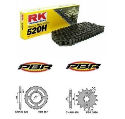 Set Transmission RK 520 H Engrenage Pignon Yamaha XV 125 Cc Virago 1997/2001 - Photo 1/4