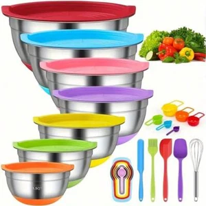 18 - Pcs Stainless Mixing Bowls - Airtight Lids, Non - Slip, for Mixing/Serving - Picture 1 of 8