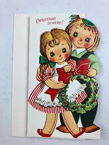 Vintage 1960s Carrington Co. Christmas Card w/ Envelope Cute Little Boy & Girl - Picture 1 of 3