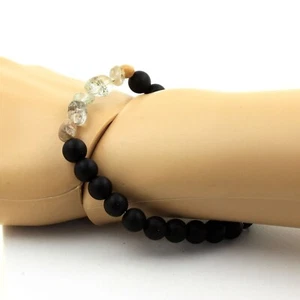 Armband Phantom-Quarz Grün Aus Brasilien + Perlen Schwarzer Matt Onyx - Bild 1 von 7