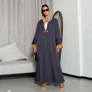 Maxi abito donna modesto Abaya lungo caftano musulmano Dubai plissettato aperto kimono accappatoi - Foto 1 di 14