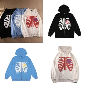 Zipper Hoodie Anime Men Women Y2K Skeleton Printing Fashion Jacket Long-sleeved - Picture 1 of 13