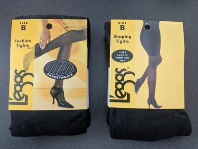 2 pares de medias moldeadoras Legg's de moda talla B tejido de canasta negras nuevas stock antiguo  Foto 1 de 2
