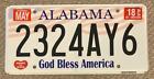 Alabama 2018 God Bless America Graphic License Plate # 2324Ay6
